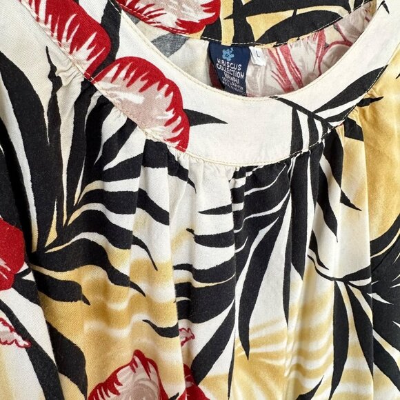 Hibiscus Collection Hawaii Women's Floral Print Tank Top Size L Red Yellow - Picture 5 of 7
